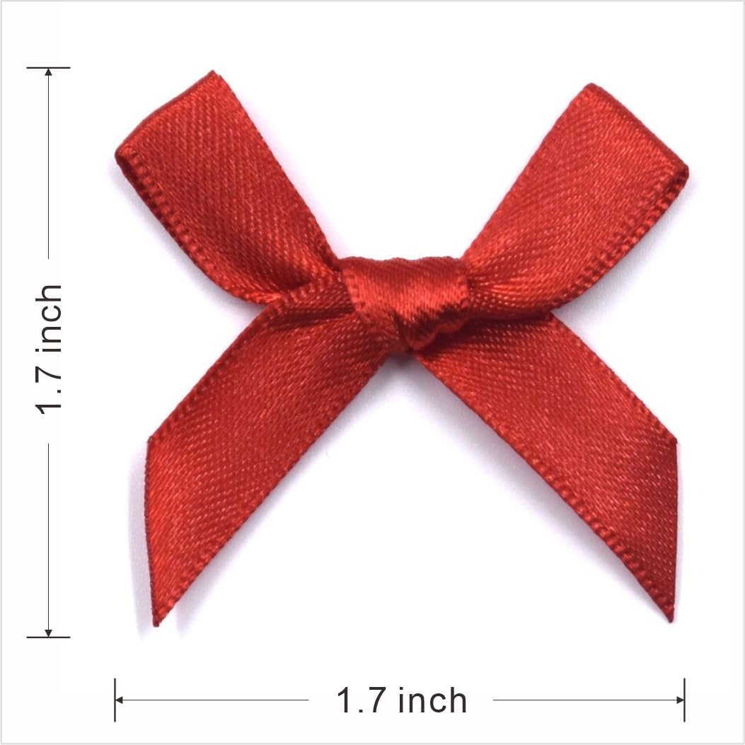 60pcs 1.7" Mini Red Ribbon Bows Decor – Small DIY Satin Bows for Crafts, Little Bows for Gift Wrapping, Tiny Bow Stickers for Note Card Bow Baby Shower Cake and Candle Decorations