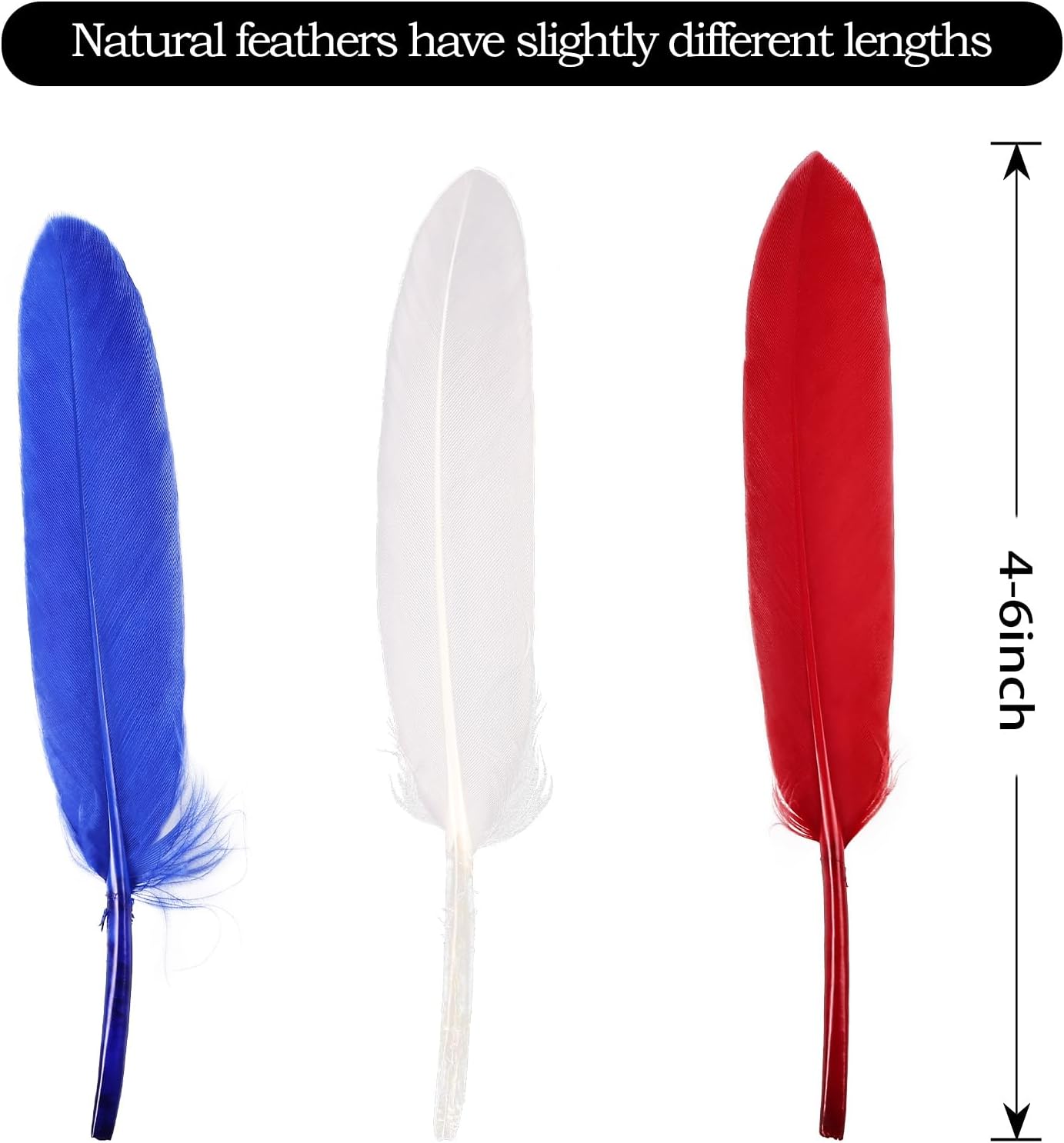 FeelfunFeather 120pcs Colorful Feathers Natural Bulk, 4-6 inch 10-15cm Red Blue White Goose Cochettes Feather for Wedding Party Christmas Halloween Decorations DIY Crafts