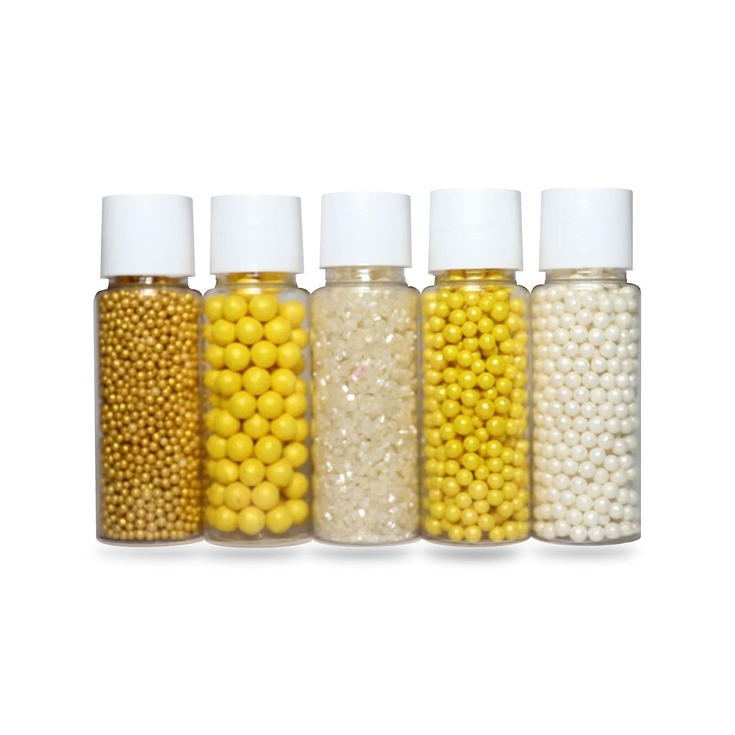 Confect Cake Decorating Sprinkles | Edible Pearl Mix Gold Yellow & White Dragees | White Sparkling Sugar | Edible Pina-Colada Disco Ball Mashup Sprinkles | Dairy-Free, Palm Oil-Free - 5 Oz