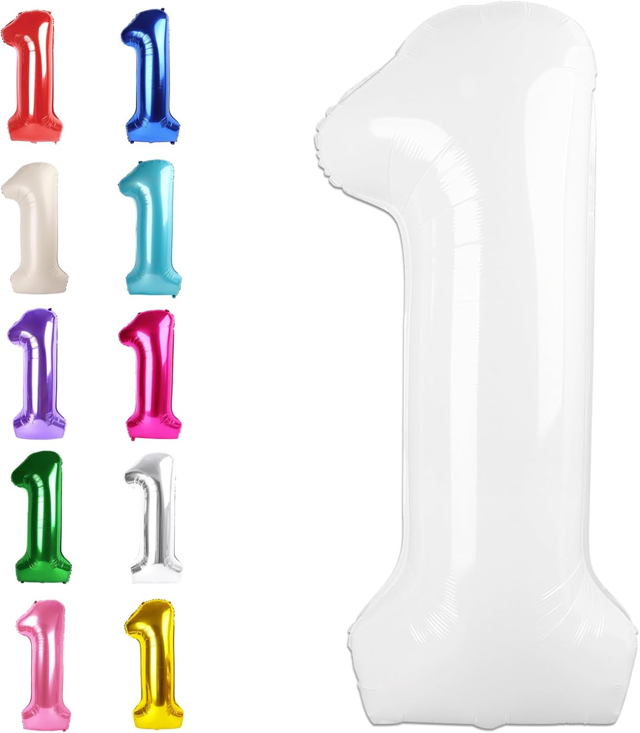 White Number 1 Balloon 40 inch, Number 1 Birthday Balloons for Boy Girl, White Foil One Balloon for 1st 10 11 12 16 18 Birthday Party, Anniversary Celebration Numbers Decorations