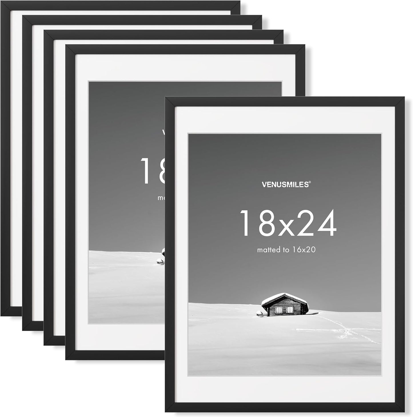 18x24 inch Picture Frame, 18x24 Photo Frames with 16x20 Removable Mat - High Definition Plexiglass - Vertical and Horizontal Display - Wall Hanging Poster Frame - Black, 5 Pack