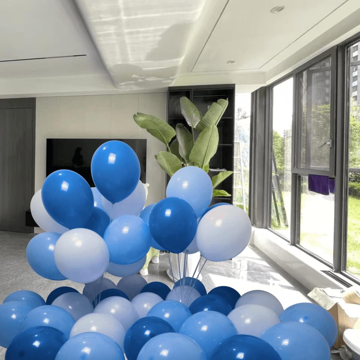 300 Pack Blue and White Balloons 100 of each of the 3 colors 12 inch White Blue Light Blue Latex Party Balloon Bulk for Various Party Events Decorations