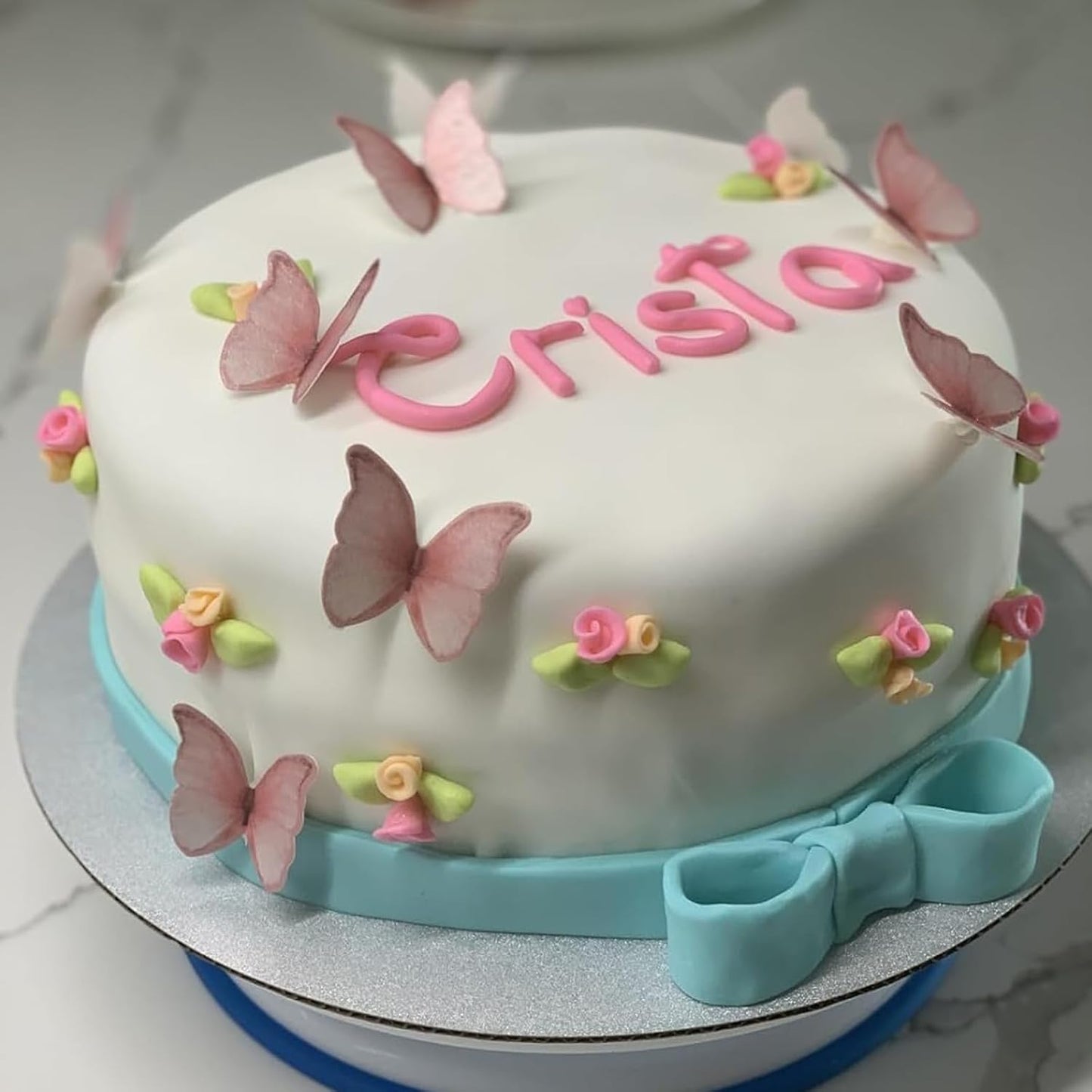 YOcity 48Pcs Edible Butterflies Cake Cupcake Toppers Pink Wafer Paper Butterfly Cake Decorations for Wedding Birthday Party Cupcakes Decorating Pink