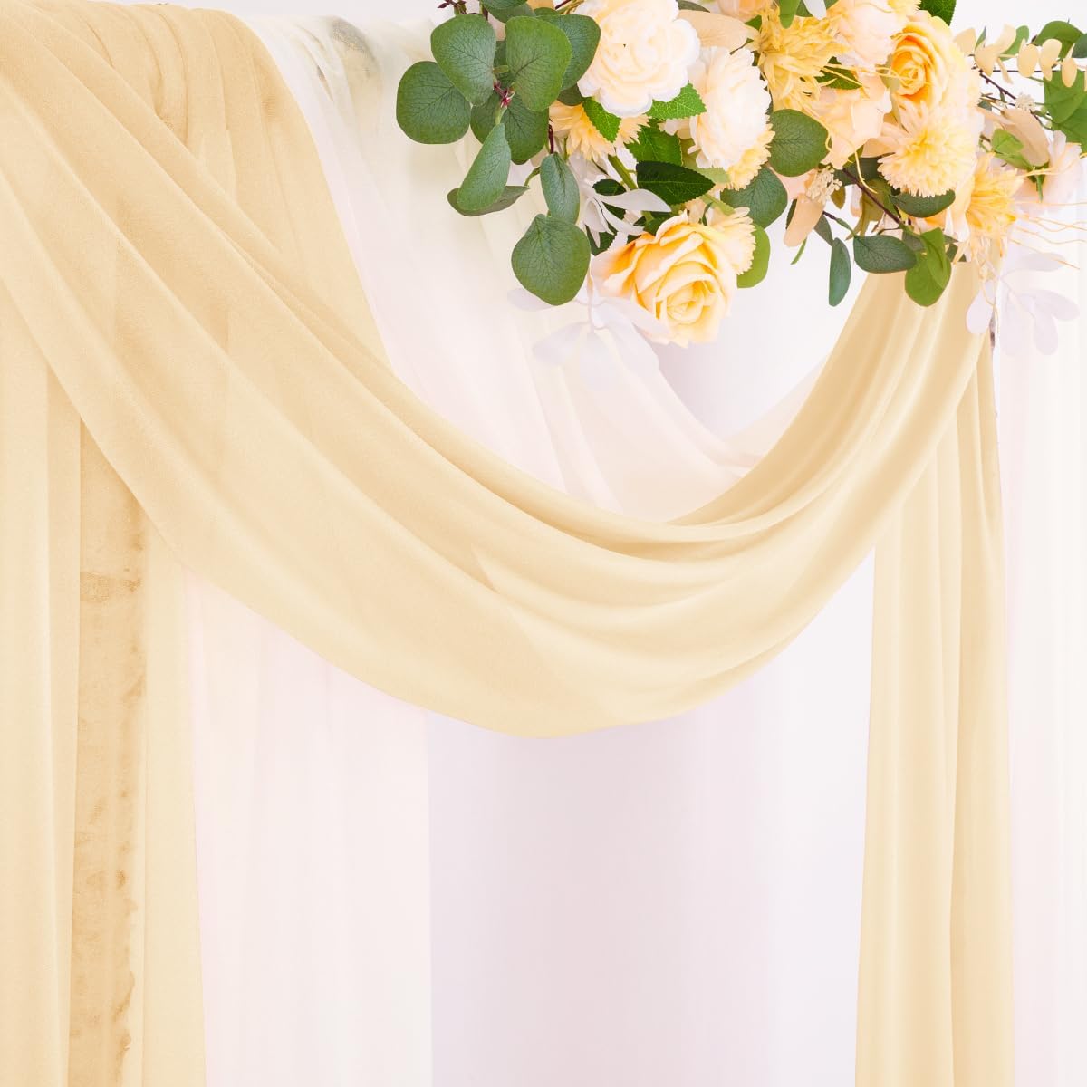 Socomi Wedding Arch Draping Fabric 29" x 20Ft 2 Panels Champagne and Cream Sheer Outdoor Curtain Drapes Extra Long for Bridal Baby Shower Birthday Party Decor