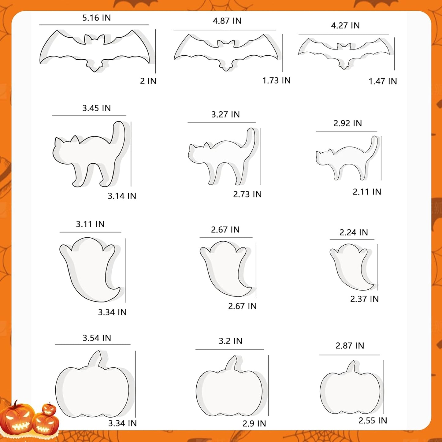 Halloween Cookie Cutters Set 12 Pcs, Stainless Steel Holiday Cookie Cutters Shape, 5.15” Bat, 3.54” Pumpkin, 3.34” Ghost, 3.5” Cat, Various Sizes Cute Cutters for Halloween Baking Party Decorations