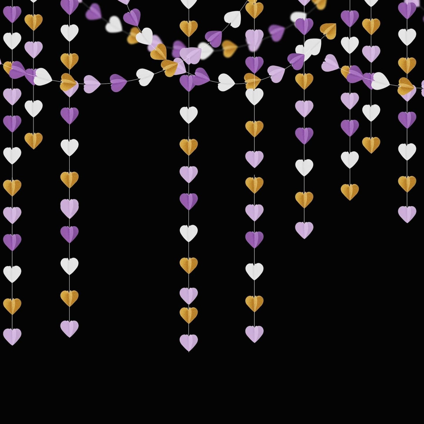 Purple-Gold Party-Decorations 3D Heart Garland - 39Ft White Purple Lavender Graduation Hanging Paper Streamers Banner, Women Birthday Wedding Engagement Baby Bridal Shower Decor Ouruola