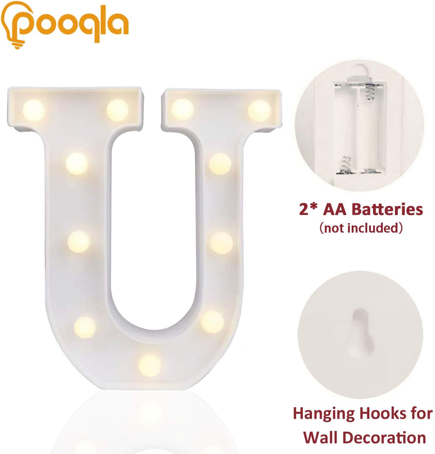 Pooqla LED Marquee Letter Lights Sign, Light Up Alphabet Letter for Home Party Wedding Decoration U