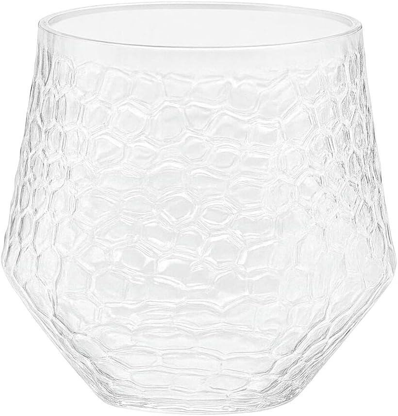 48 Pack Ribbed Origami Ripple Plastic Glasses 24 9oz Stemless Champagne Flutes & 24 12oz Cups BPA-Free, Disposable, Shatterproof Drinkware for Weddings, Bars, Events (Hammered Diamond Clear)