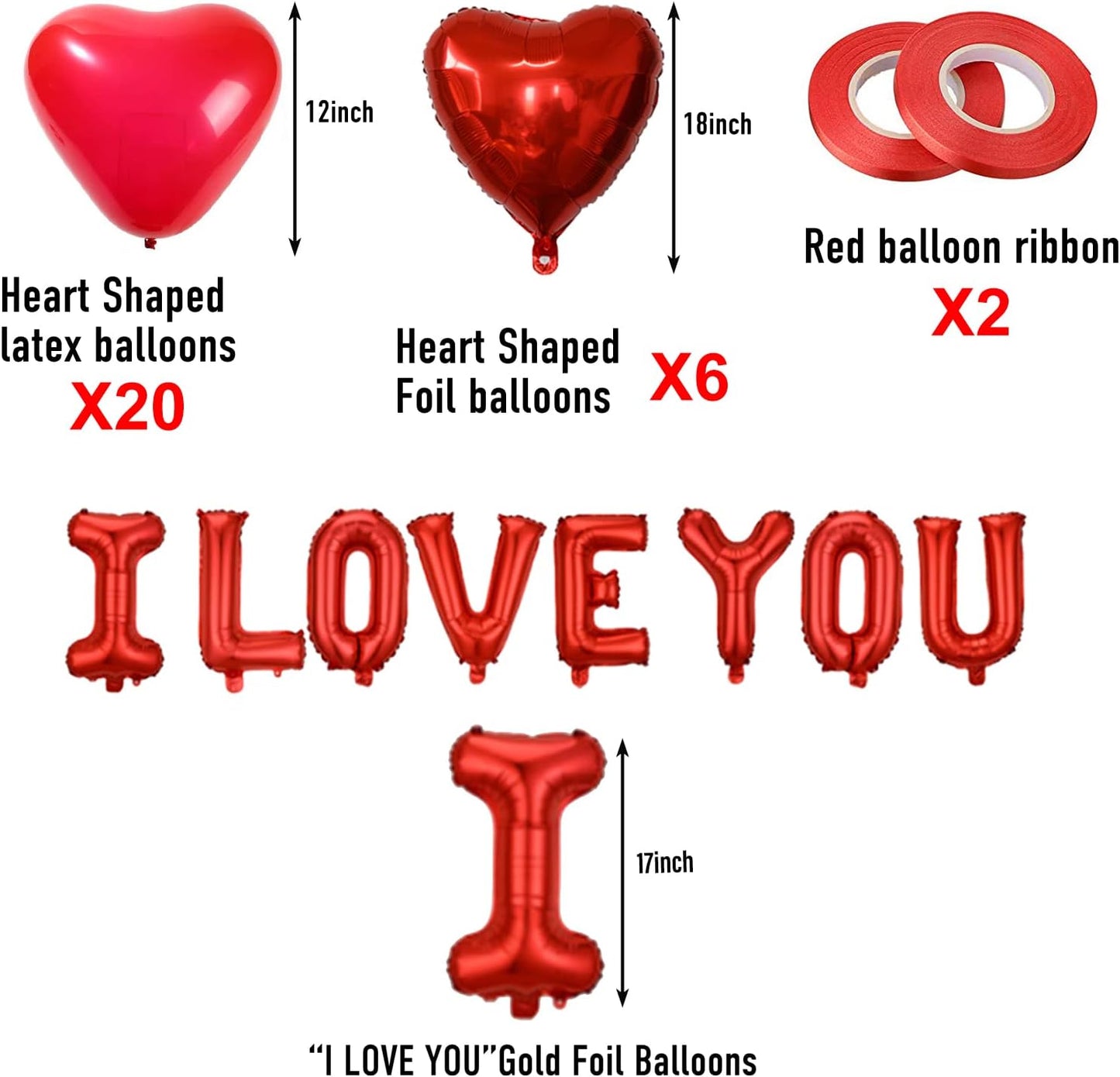 Rainmae Valentine Day Party Supplies I Love You & Love-Bear Balloons Kit with 1000 Pcs Dark-Red Silk Rose Petals & Romantic Flower Decoration Red Heart Balloons Swirls for Wedding Decorations