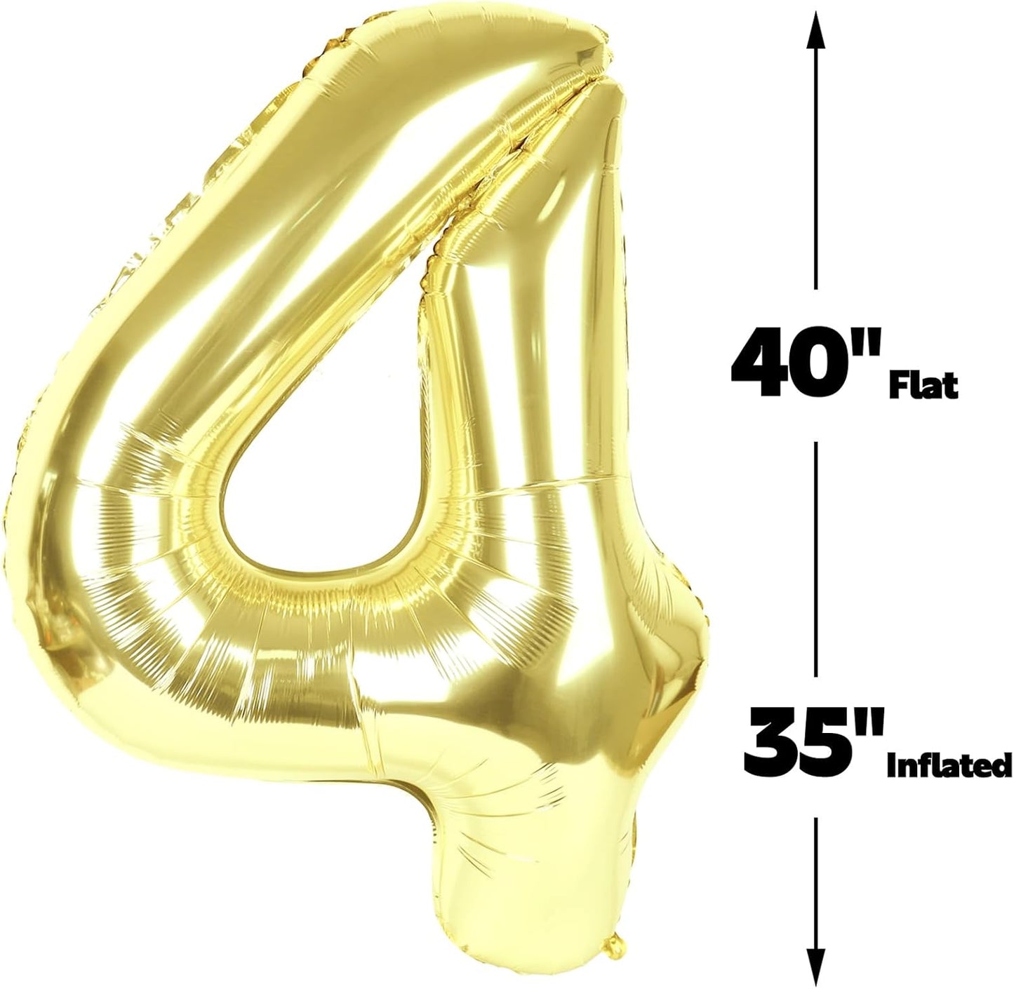 40 Inch Light Gold Large Number 4 Balloons, Giant Foil Number Four 14 24 34 40 44 Balloons, Champagne Gold Mylar Big Balloon for Anniversary Graduation Decorations