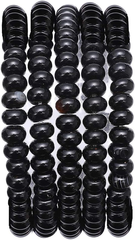 Natural Black Agate Stone Rondelle 4x6mm Loose Semi Gemstone Beads for Jewelry Making 38cm