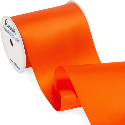 Ribbli Torrid Orange Satin Ribbon 4 Inch Wide Orange Ribbon for Wedding Chair Sash Grand Opening Ceremony Big Bows Gift Wrapping Floral Crafts Cake Decor-Double Faced Satin Continuous 10 Yards