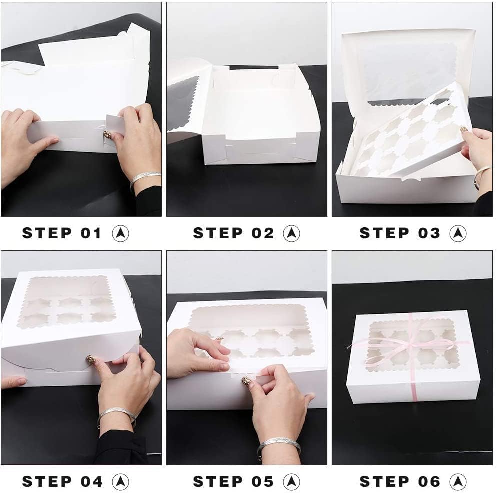 Rarapop 15 Pack Cupcake Boxes Hold 12 Standard Cupcakes, Food Grade Cupcake Holders Bakery Carrier Boxes with Windows and Inserts for Cupcakes, Muffins and Pastries