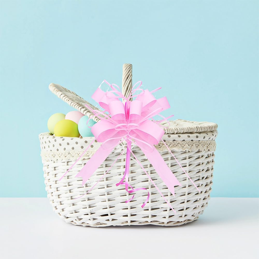 WEWILUCK Pink Pull Bows for Presents - Large Gift Bows for Gift Baskets, Flower Paper Wrapping, Ideal for Women, Party, Valentines Day, and More(8 inches, 10PCS)