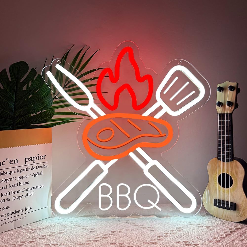 BBQ Neon Signs for Wall Decor,Adjustable Brightness Grill LED Sign for BBQ Party Decorations,Neon Lights Sign for Barbecue Restaurant,BBQ Signs for Outside,Home, Bar, Party,Christmas Gift