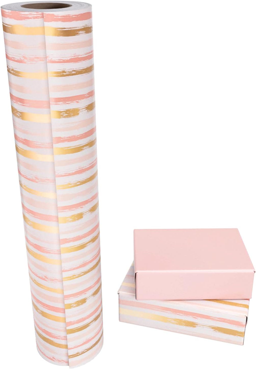 WRAPAHOLIC 30 Inch Reversible Wrapping Paper Roll - 30 Inch X 100 Feet Jumbo Roll Pink and Gold Lines Print for Birthday, Holiday, Wedding, Baby Shower and More Occasions