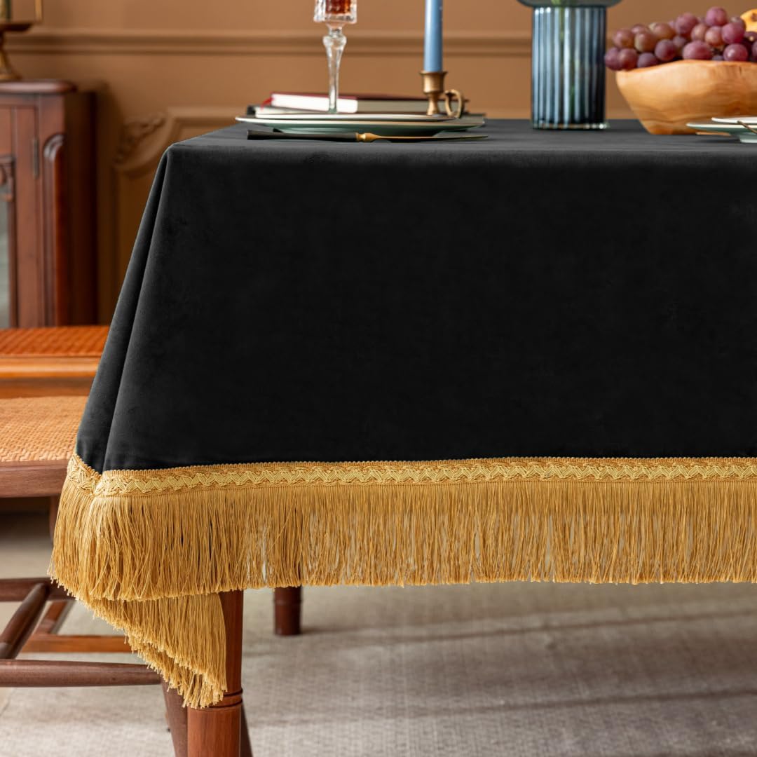 F-CHU Small Square Tablecloths 36 x 36 Inch Velvet Tablecloth Solid Black Small Round Table Cover for Nightstand End Bedside Table Tabletop Decoration，Black Tablecloth