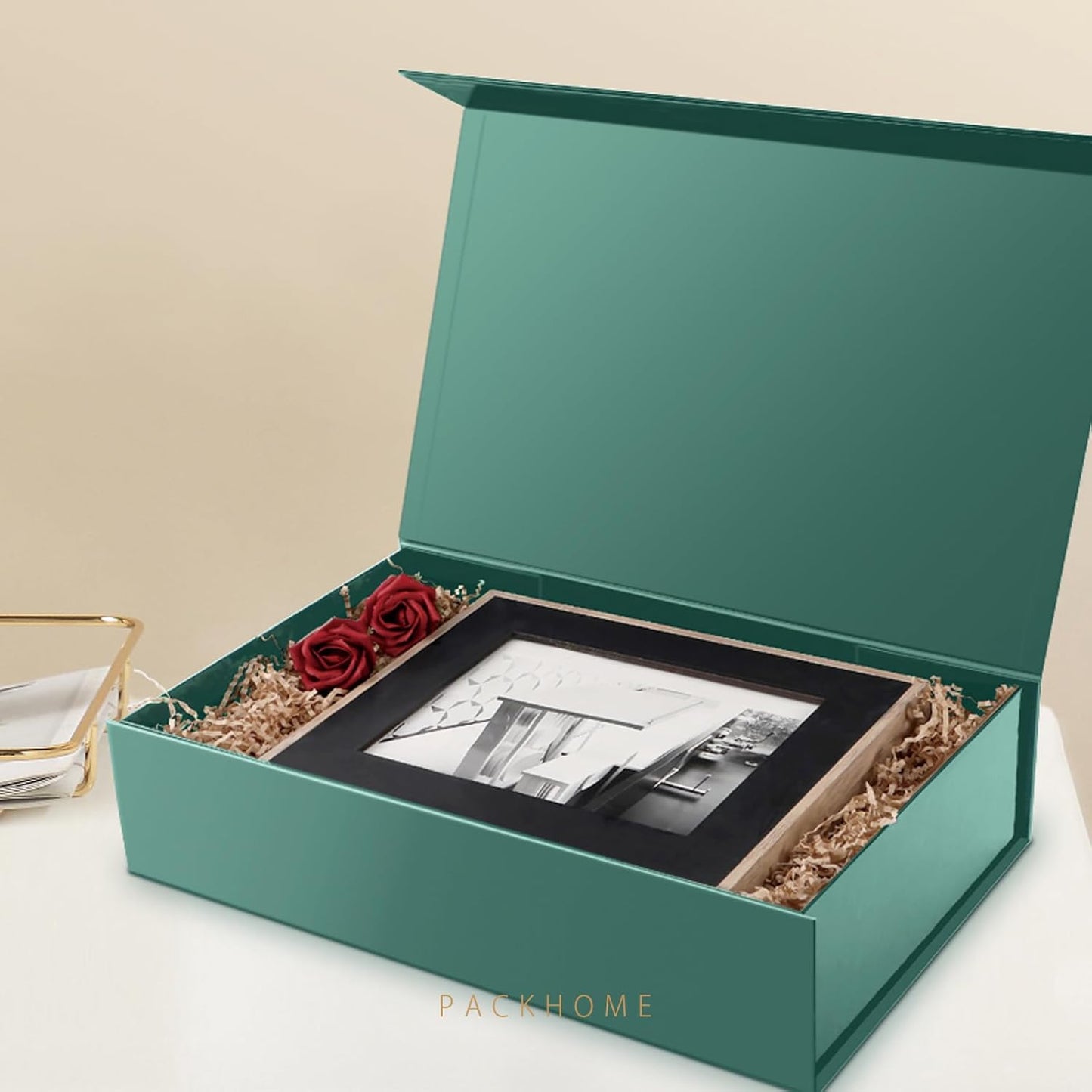 PACKHOME 6 Extra Large Gift Boxes 17.5x11.3x4.3 Inches, Sturdy Shirt Boxes with Magnetic Lids for Clothes and Large Gifts (Glossy Dark Green)