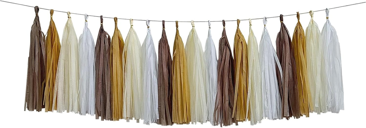 ZOOYOO Brown Tassel Garland Tissue Paper Tassel Banner, Boho Table Decor,DIY Kits for Rustic Neutral Western Graduation Party, Tassels Birthday Party Decoration,Pack of 20