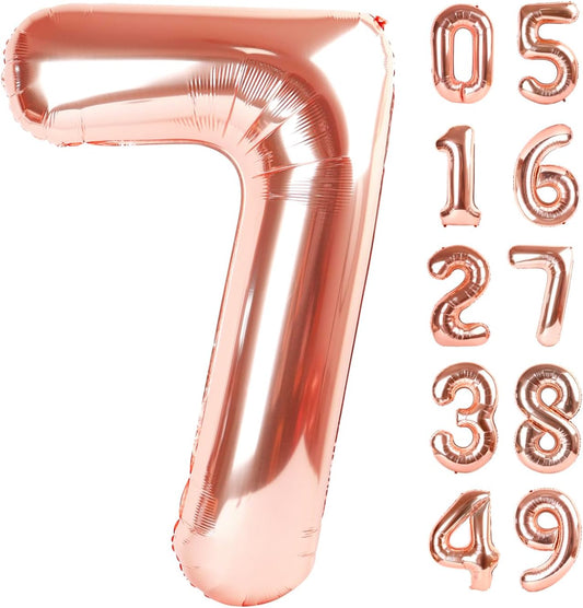 Rose Gold Number 7 Birthday Balloon 40 Inch, Digital Balloons for 7 17 27 70 77 Party Celebration Decorations Supplies, Rose Gold Mylar Foil Numbers Balloon for Seven Wedding Anniversary