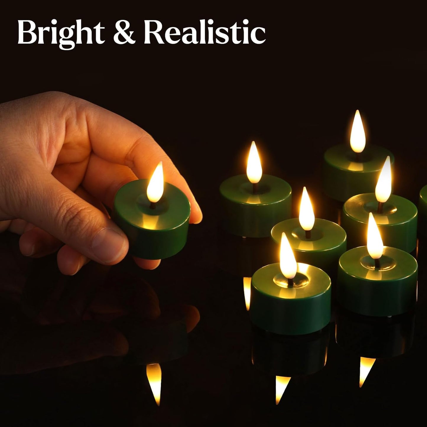 Eywamage Green LED Tealights with Remote Batteries, Flickering Flameless Tea Lights Votive Candles Set of 12