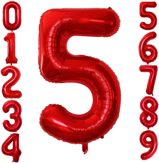 GOER Red Foil Balloons Number 5,Huge Number Balloons for 5th 55th Birthday Party Supplies Anniversary Decorations (3 pcs,42 inch,32 inch,16inch)