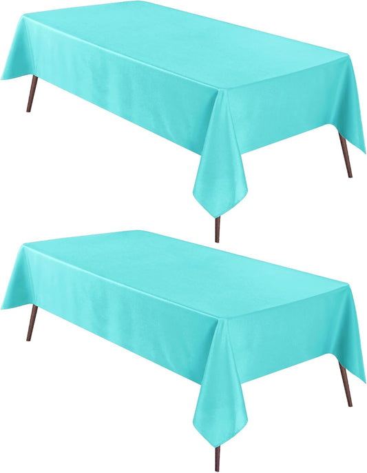 Hiasan 2 Pieces Solid Rectangle Tablecloth - Waterproof and Spillproof Washable Polyester Fabric Table Cloth for Kitchen and Dining Room, Aqua, 60 x 102 Inch