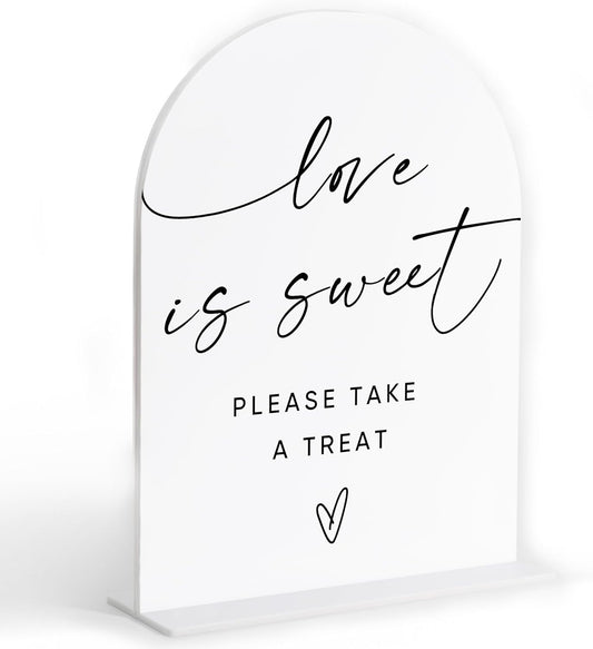 Love Is Sweet Sign for Dessert Table, White Arch Acrylic Wedding Sign, Wedding Reception Decorations, Bridal Shower Decor, Engagement Decor, Centerpiece Table Decorations Party for Bride and Groom-1