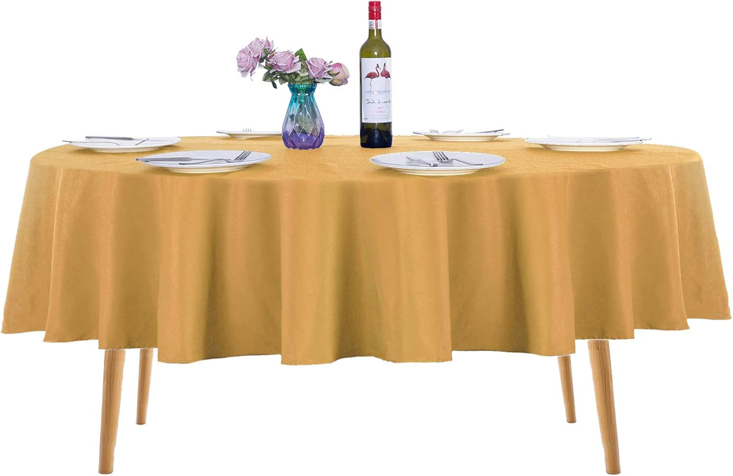 Ascoza 2pack 90 Inch Gold Round Tablecloth in Washable Polyester Fabric for Wedding/Banquet/Restaurant/Parties