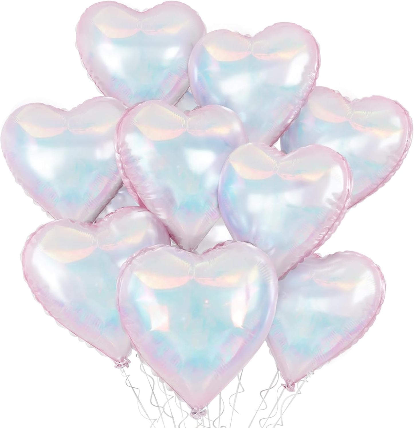 Iridescent Heart Balloons, 18 Inch Iridescent Holographic Heart Shape Balloon, 9PCS Clear Heart Balloon for Birthday Baby Shower Mermaid Rainbow Wedding Party Decorations