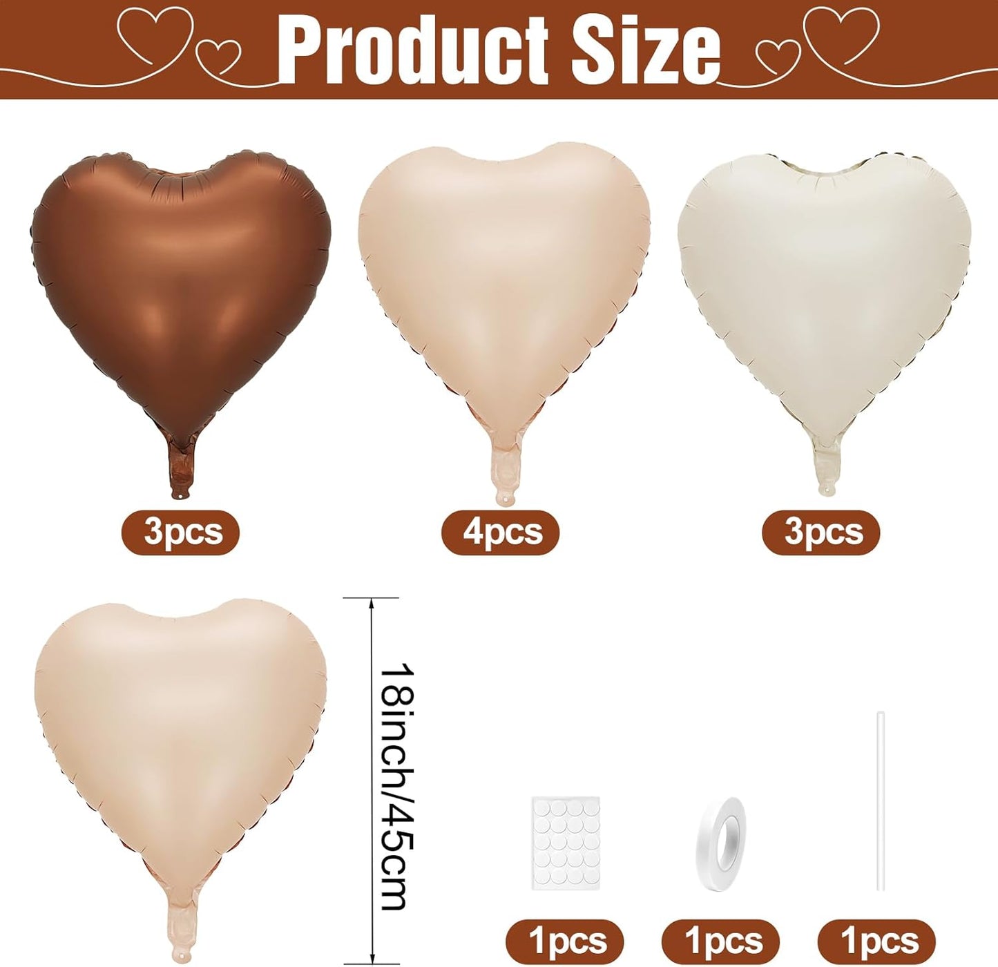 Sand White Brown Heart Balloons,10Pcs Apricot Beige Foil Heart Shaped Balloons,18Inch Boho Cream Nude Neutral Helium Balloon for Valentines,Engagement,Birthday,Baby Shower,Wedding Party Decorations