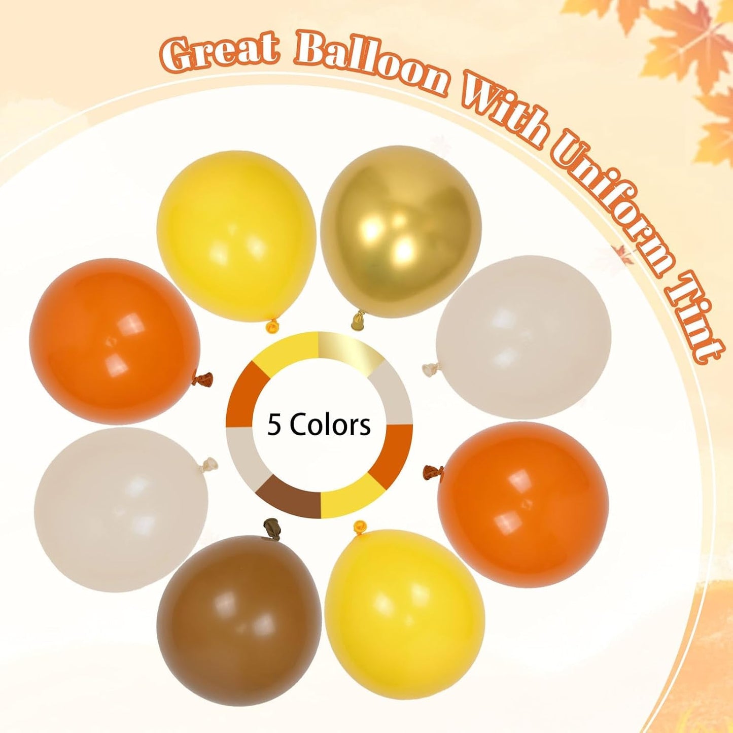 60pcs Fall Balloons Thanksgiving Balloons 12inch with Burnt Orange Brown Mustard Yellow Sand White Metallic Gold Balloon for Neutral Autumn Baby Shower Birthday Party Decorations