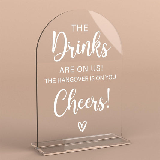 Acrylic Wedding Sign, Bridal Shower Decorations, The Drinks Sign for Ceremony, Modern Font Table Signs, Acrylic Table Top Signs for Wedding Reception and Event Party (Clear)