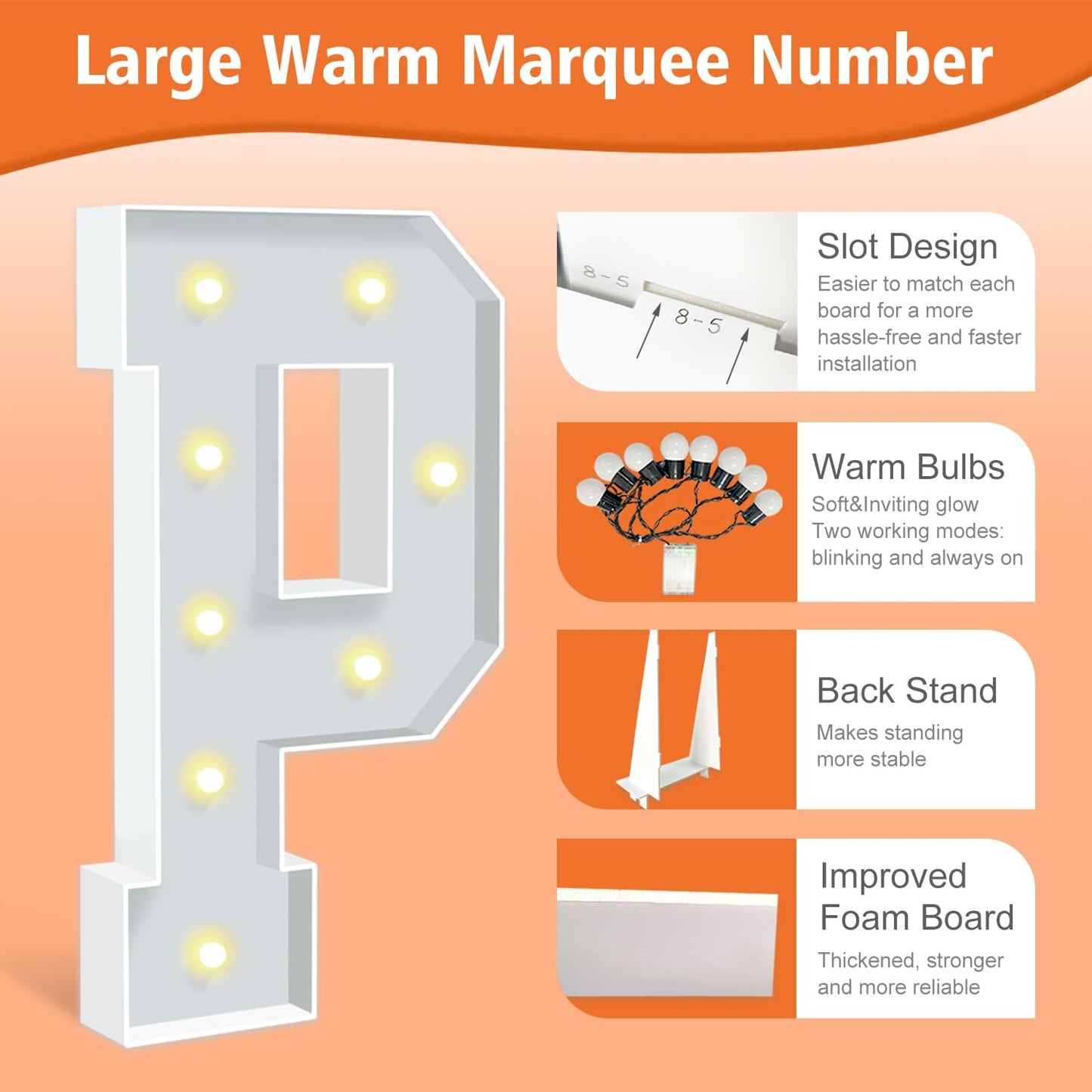 3FT Light Up Marquee Letters P, Large Lighted Letters for Party Backdrop Decor, Mosaic Cardboard Letter for Weddings, Birthdays, Anniversaries, New Year's Celebrations, Easy to Assemble