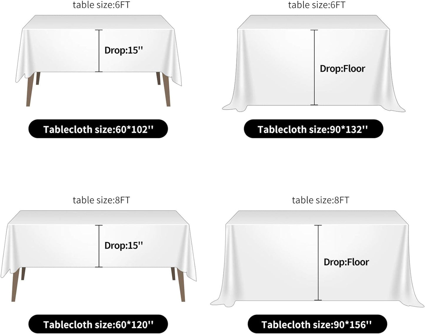 Ascoza 2pack 60x120 Inch Ivory Rectangular Tablecloth 6 Feet Table Cloth in Polyester Fabric for Wedding/Banquet/Restaurant/Parties