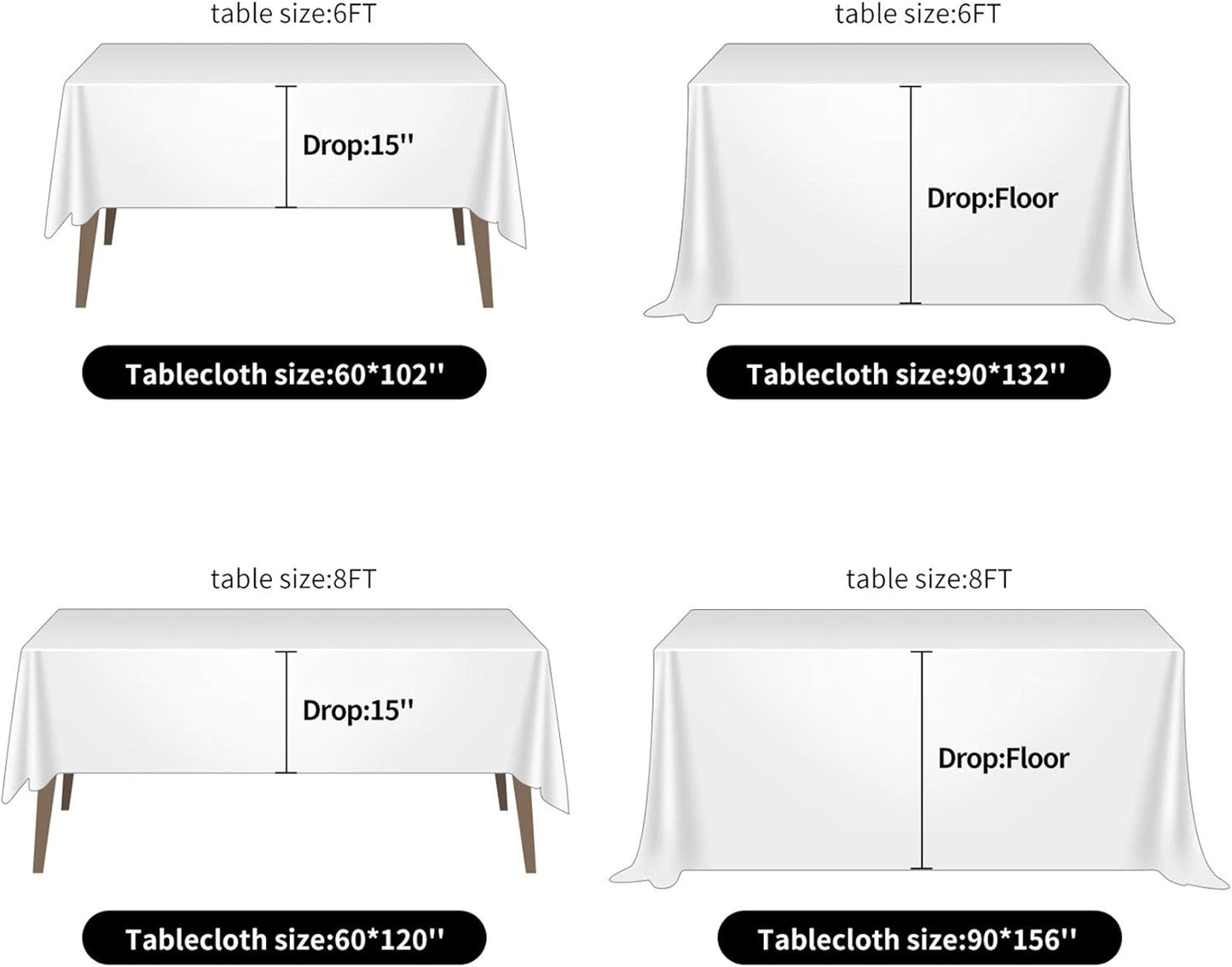 Ascoza 2pack 60x102 Inch Willow Rectangular Tablecloth 6 Feet Table Cloth in Polyester Fabric for Wedding/Banquet/Restaurant/Parties