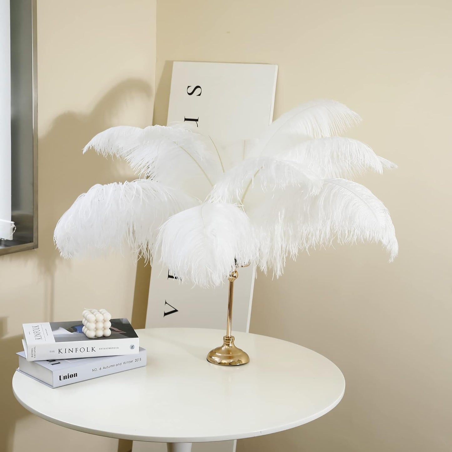 Larryhot White Large Ostrich Feathers - 16-18 inch 10pcs Feathers for Vase,Wedding Party Centerpieces and Home Decorations (White)