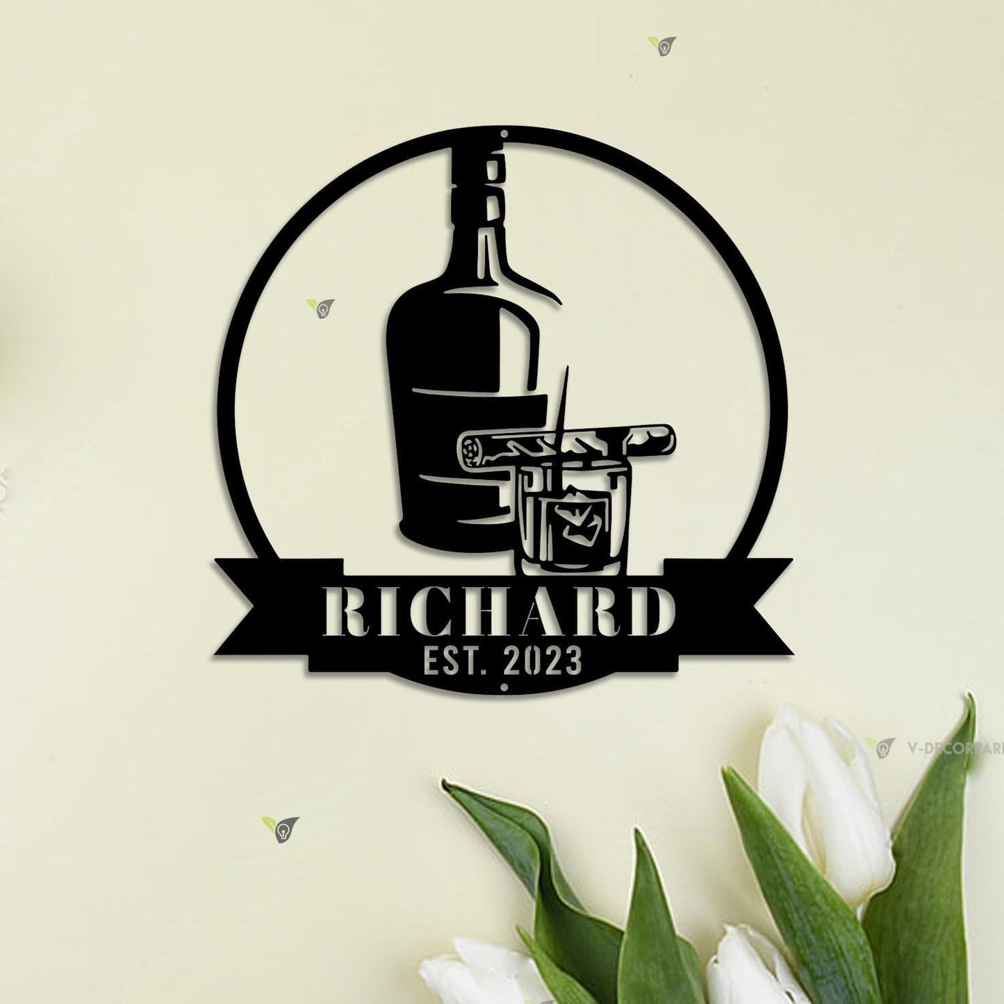 Custom Bourbon Cigar Metal Wall Art LED Light Personalized Whiskey Smoke Sign Home Bar Pub Decor Whiskey Bar Cocktail Decor Birthday Gift