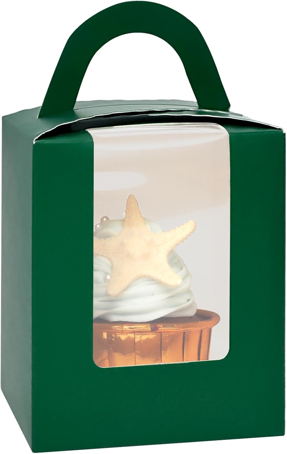 qiqee Cupcake Boxes Green Individual Cupcake Holders Disposable 50pcs Single Cupcake Boxes with Window 3.7" 3.7"*4.5" Cupcake Containers