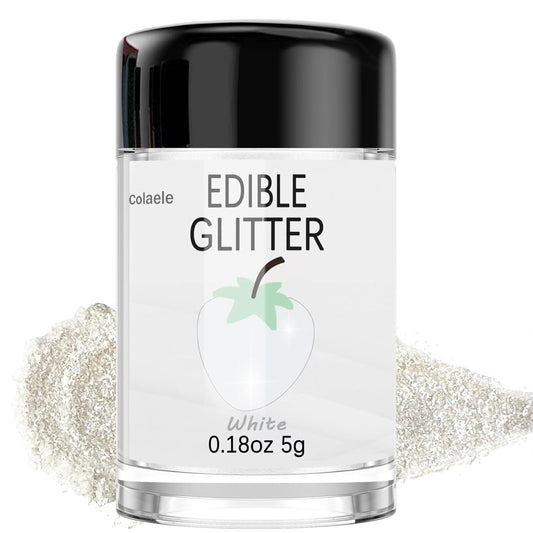 White Edible Glitter Glimmer Powder for Cakes Drinks - Colaele 5 grams Food-Grade Luster Dust Metallic Food Decorating Sprinkle Glimmery Brew Dust for Baking Dessert Chocolates Decorations, Vegan