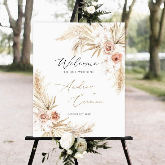 Pampas Grass Boho Wedding Welcome Sign Template