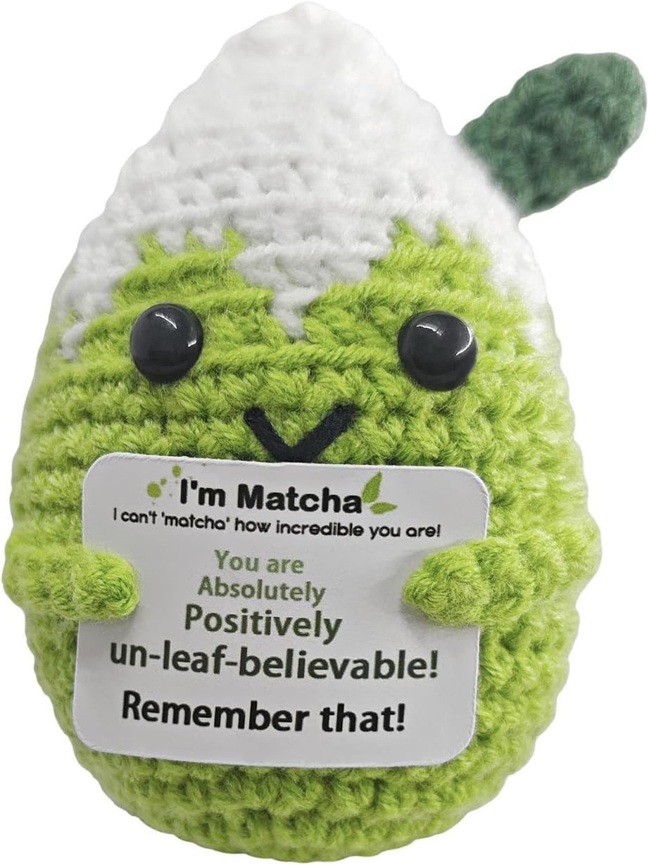 Mini Matcha Crochet Gift,Cute Handmade Positive Crochet,Birthday Gifts for Women Men Presents,Handmade Emotional Positive Crochets Matcha Decor,Office & Home Decor