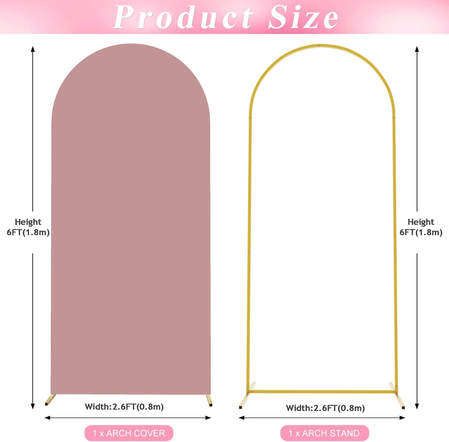 Wokceer 6 FT Wedding Arch Stand and Arch Cover, Metal Arch Backdrop Stand with Arch Stand Cover for Birthday Party Wedding Ceremony Bridal Baby Shower Event Decor, Light Dusty Rose