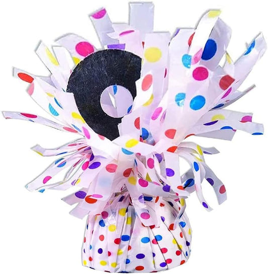 PMU 3 Pcs Polka Dot Kisses Balloon Weights - Decorative Balloon Weight for Christmas, Thanksgiving, Birthday, Party Favors, Wedding & Baby Shower - 6oz. White With Rainbow Multicolor, Pkg/3