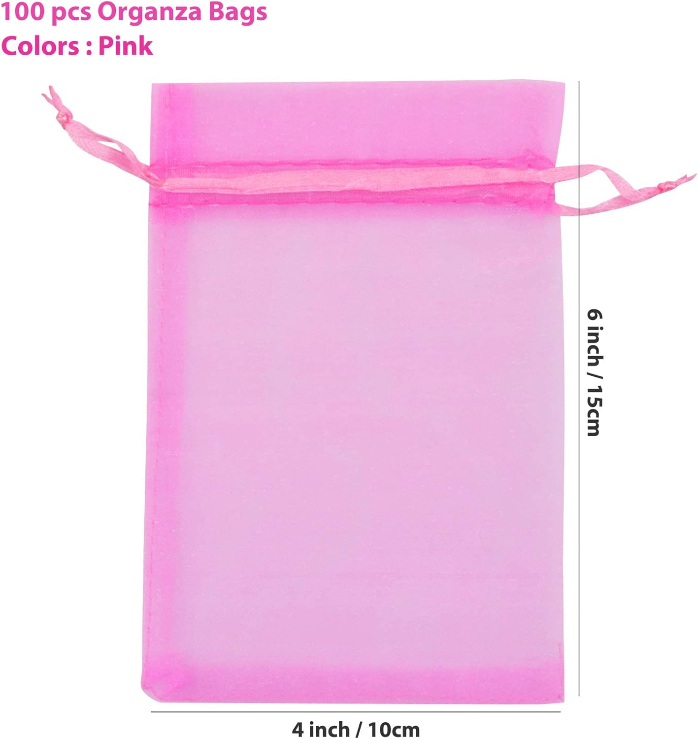 ANZNKU 100 Pack 4x6 inches Pink Drawstring Organza Mesh Bags, Wedding Favor Gift Bags For Party, Festival, Christmas, Sheer Organza Favor Candy Bag