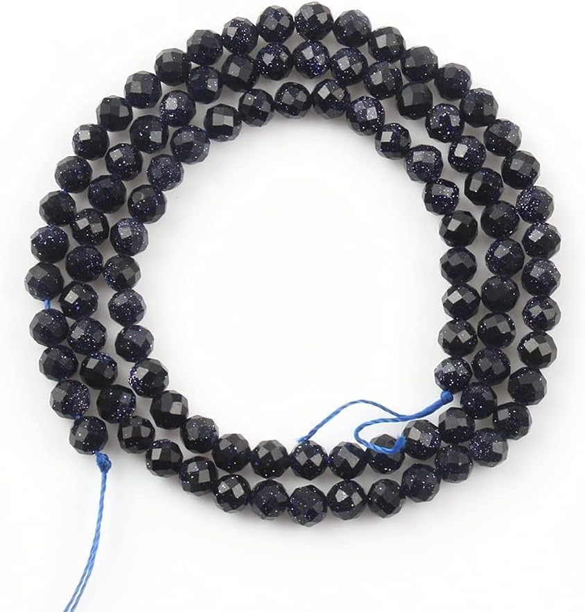 Song Xi 180pcs 2mm Natural Blue Sandstone Gemstone Beads Faceted Round Loose Stone Beads for Jewelry Making