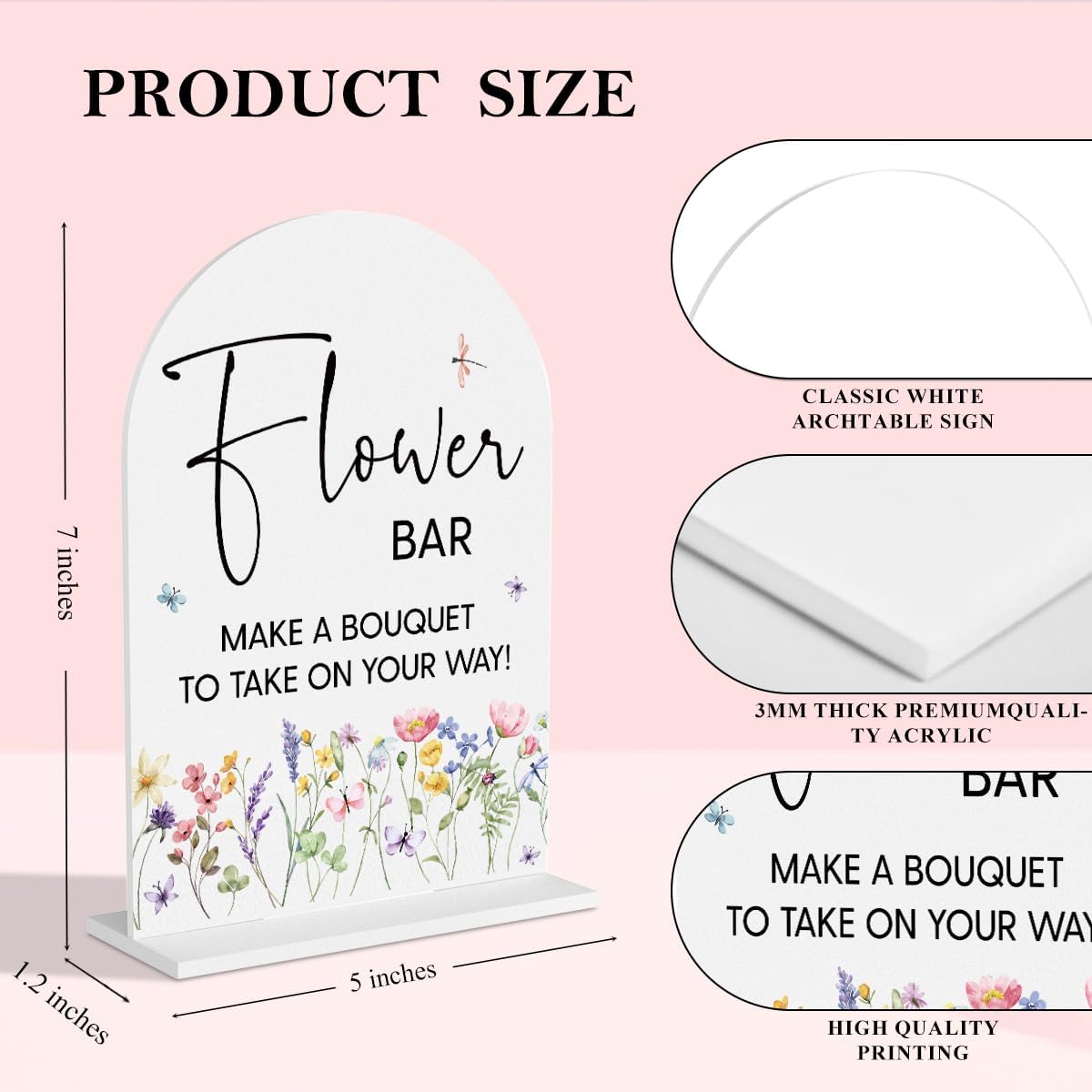 Flower Bar Sign Wedding Decor White Acrylic Table Sign for Marriage Parties Anniversaries Reception Cafe Hotel Party Bar Business Event