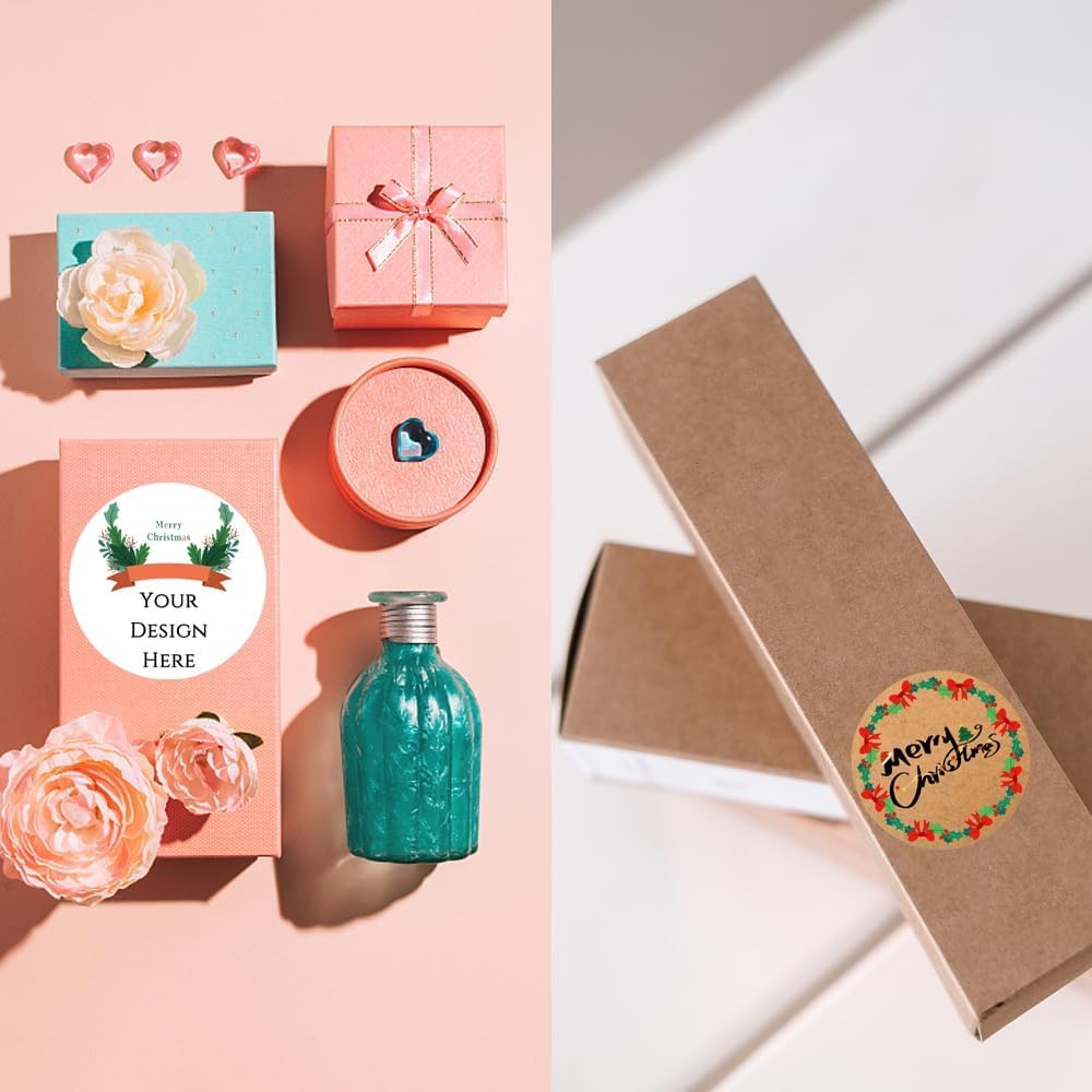 100-1000pcs Custom Stickers Merry Christmas Stickers Personalized Labels Adhesive Xmas Decorative Envelope Seals Stickers for Cards Gift Boxes(VSquare-6)