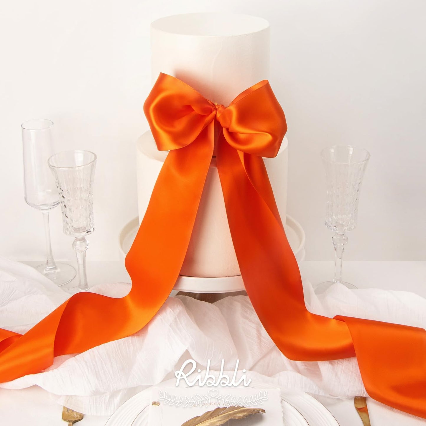 Ribbli Torrid Orange Satin Ribbon 4 Inch Wide Orange Ribbon for Wedding Chair Sash Grand Opening Ceremony Big Bows Gift Wrapping Floral Crafts Cake Decor-Double Faced Satin Continuous 10 Yards