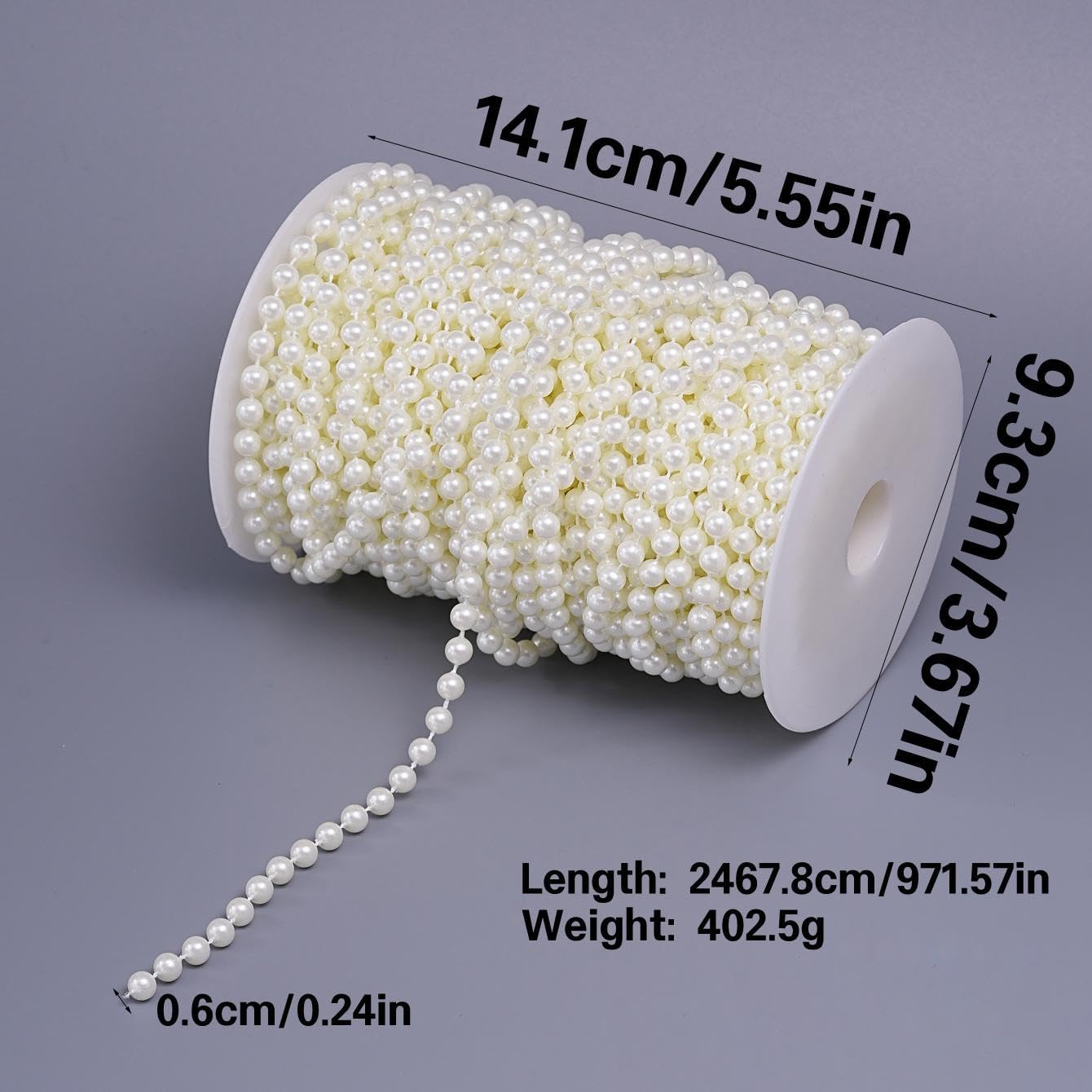 27 Yards/82 Feet Pearl Garland Craft String Pearls, Faux Pearl for Wedding Party Decoration, Christmas Tree Decorations and DIY Crafts (Ivory, 6 mm 82 Feet)